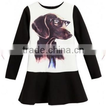 Black Glasses Dog Print Falbala Cotton Blend new Dress