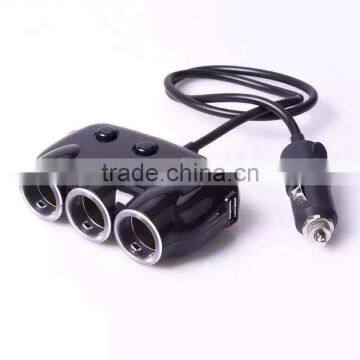 5V 1A 2.1a 3socket usb car charger with cable for GPS led light