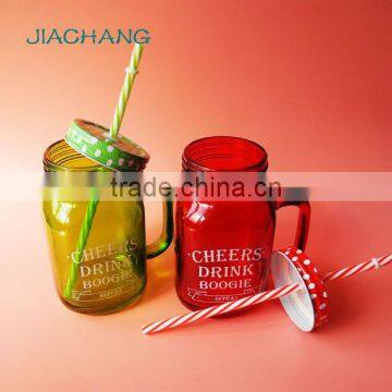 Stained Cheers Drink Glass Letter Juice Cold Coffee Mug With Screw Lid photo-2