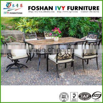 Outdoor luxury ceramic modern 6 chairs dining table set