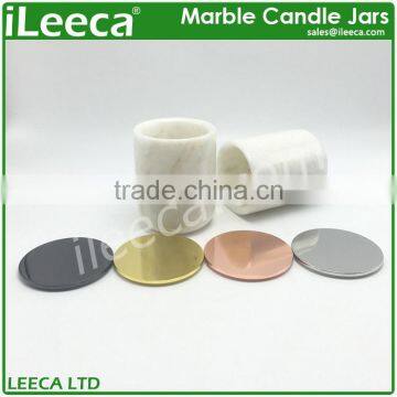 Carrara white marble stone candle jars with various colors lids