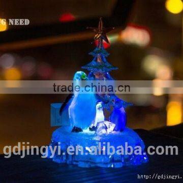 Acrylic Christmas Penguins &Tree Crystal Decoration With Led Light For Gift