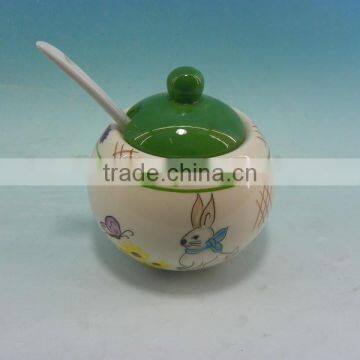 round easter rabbit ceramic salt keeper