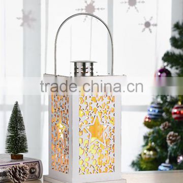 White Wooden Christmas Decorative Candle Lanterns With LED Candles Installed