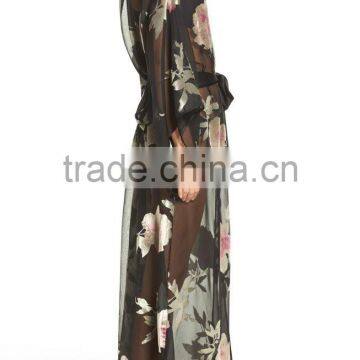 Luxurious Women Clothing High Quality Romantic Cover up Summer Sheer Chiffon Rose Printed Robe Cover up Cardigan for Beach Wear photo-4