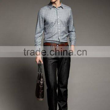 New Design Small Checked Blends Cotton Men Shirt SL0071 photo-4