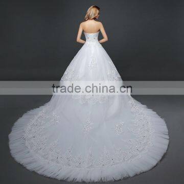 MGOO High Quality Empire Hand Work Tail Wedding Dress Korea Style Bridal Strapless Dress Italian Wedding Dress Sleeveless photo-5