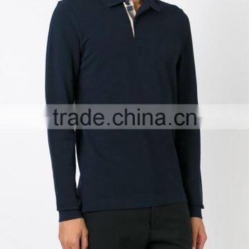 Soft Dark Navy Blue Thermal Cotton Long Sleeve Polo Shirt on Sale photo-2