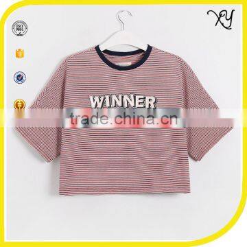 Latest New Model Shirts Crop Tops Women Wholesale Women Striped t Shirt photo-4