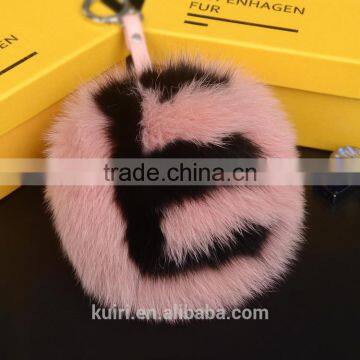 15CM Big Fluffy Bag Bugs Pom Pom Keychains Handmade Alphabet Real Fox Fur Ball Key Chain Bag Charm Monster Letter Pompoms photo-5