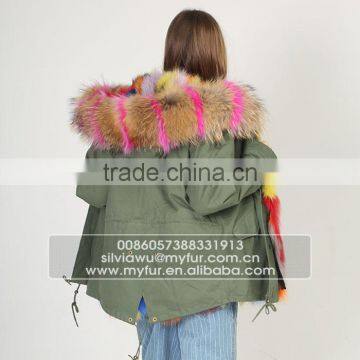 Myfur Fashion Women Parka Jacket With Real Fox Fur Lining and Natural Raccoon Fur Collar Hood photo-5