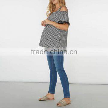 Wholesale Maternity Clothes With Monochrome Gingham Top Loose And Comfortable