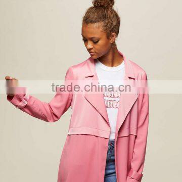 Lapel Collar Women's Long Windbreaker Latest Winter Autumn Pink Trench Coat photo-5