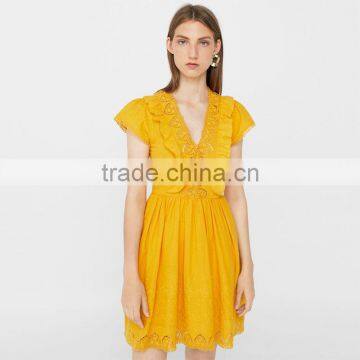 Embroidery Cutwork Cotton Dresses Ladies Crocheted Fit and Flare Short Dress photo-3