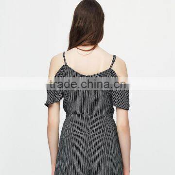 2017 Plain-coloured Cut Out Shoulder Sexy V-neck Women Ruffled Jumpsuit photo-5