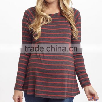 2016 New Maternity Tops With Coral And Charcoal Stripe Maternity Tee Long Sleeve Women Wear WT80817-42