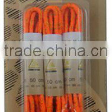 Printed round polyester shoe laces with plastic tips