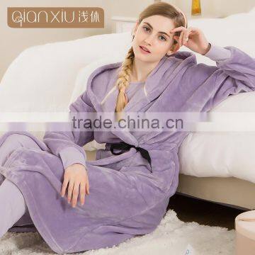 Exported Good Quality Qianxiu Hoodies Women Comfort Long Fleece Winter Nightgown