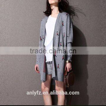 wholesale medium length wool knitted cardigan for women open fork sweater