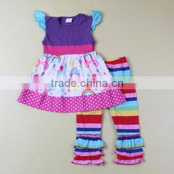 2016 fashionable baby girl spring clothes softtextile top and pants set