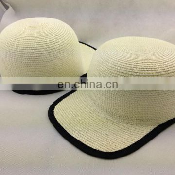 Fashion Flat Brim Straw Hats at Baseball Cap Style with Woven Binding