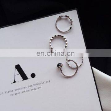 4PCS/Set Fashion Jewelry Black Bead Ripple Hollow Silver Rings For Women Knuckle Joint Ring Set photo-6