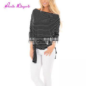 Fast Delivery Black Striped Casual off Shoulder Winter Casual Blouse for Fat Woman