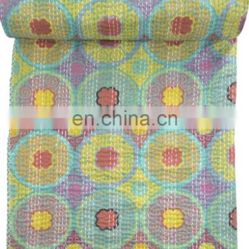 Green color Indian Decorative Kantha Quilt Ikat Queen Kantha Throw Bedspread Blanket Coverlet Gudari Art Indian Handmade Textile