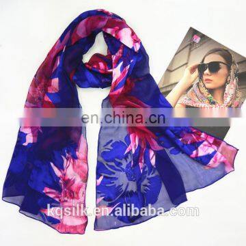 Hotselling two-color low MOQ burnout silk long scarves with floral pattern