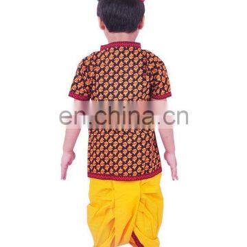 Rajasthani Dress Boy's Dhoti Kurta & Turban, Indian Traditional, Ethnic, Handmade, Yellow Angrakha Set, Kedia Dress Cotton photo-5