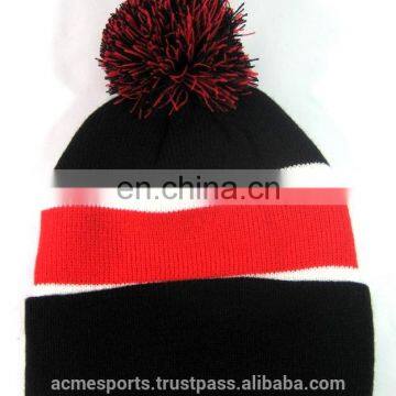 Wholesale pom beanie/maroon jacquard beanie