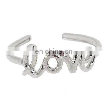 Simple Design Adjustable Silver Plating Open Tone Letter Finger Ring