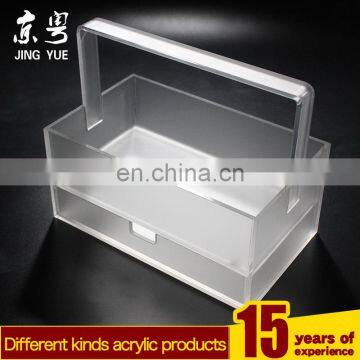 Clear square pmma plexiglass acrylic Cosmetics basket/container/box with handle