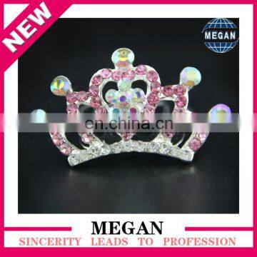 Bling Rhinestone Clip Princess Tiara Crown Hair Comb with middle heart and flower For Girls