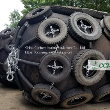 Marine pneumatic Rubber Fender with chains and tyres