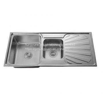 Stainless Steel Double Bowl Kitchen Sink With Drainboard