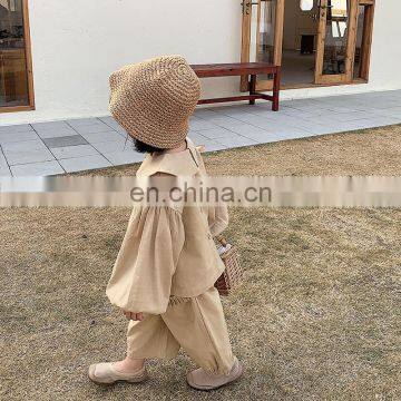 6752/Baby Girls Solid Peter Pan Collar Top With Ruffles Pants Set High Quality Boutique Girls Suit photo-3