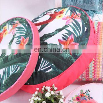 China Supply Custom High Quality T-spun Round Shape Flamingo Toucan Print Pillow Seat Cushion photo-2