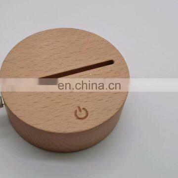 Round Shape Wooden base Touch Sensor Lamp 7 Color Changing Led Light Base Wood