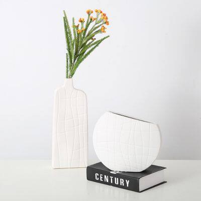 Flat Black And White Stripes Simple Art Style Ceramic Vase, Creative Design Home Decoration photo-2