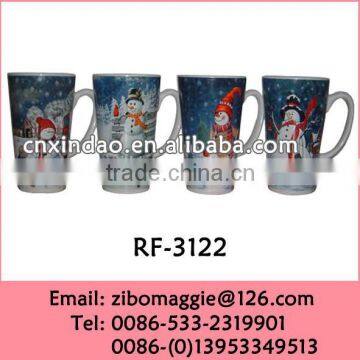 Tall V Shape Zibo Made Christmas Designed Ceramic Beer Mug Wholesale for Gift