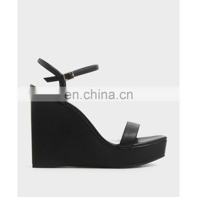 New arrival black color design women high heels wedge sandals with ankle strap ladies platform shoes available in other color