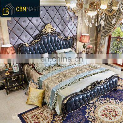 Classic Luxury Antique European Royal Style Pure Leather Beds Set for Bed Room Furniture