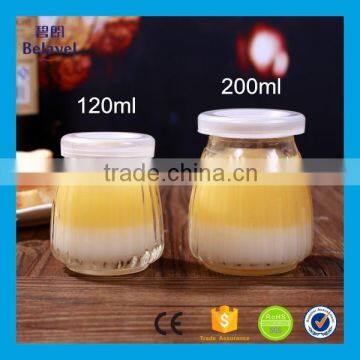 120ml 200ml stripe glass pudding bottle glass milk bottle with plastic cap