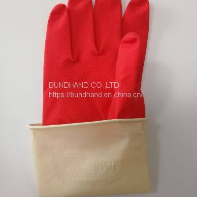 Red and White Bio Color Latex Household Gloves Unlined Cleaning Gloves Without Flocklined photo-3