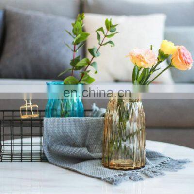 New Design Wholesale Nordic Stripe Modern Wedding Home Decor Decorative Tabletop Creative Round Clear Grey Glass Pot Flower Vase