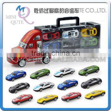 Mini Qute 12 in 1 kids Die Cast pull back alloy container truck vehicle model car educational toy NO.MQ 500