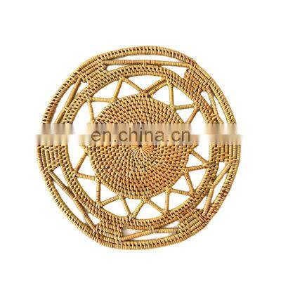 Flower Round Rattan Placemat, Round Pattern Ate Placemats Rattan Wall Decoration Beautiful Woven wall decor basket