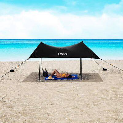 Portable Large UPF50 UV, Protection 4 Aluminum Poles Lycra Nylon Family Sun Shelter Canopy Tent Beach Shade With Sandbag Anchors photo-3