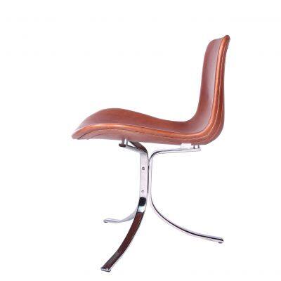 PK9 Chair Poul Kjaerholm 1960 Design, Mid-Century Modern Leather Dining Chair With Polished Stainless Steel Base for Home Hotel photo-3